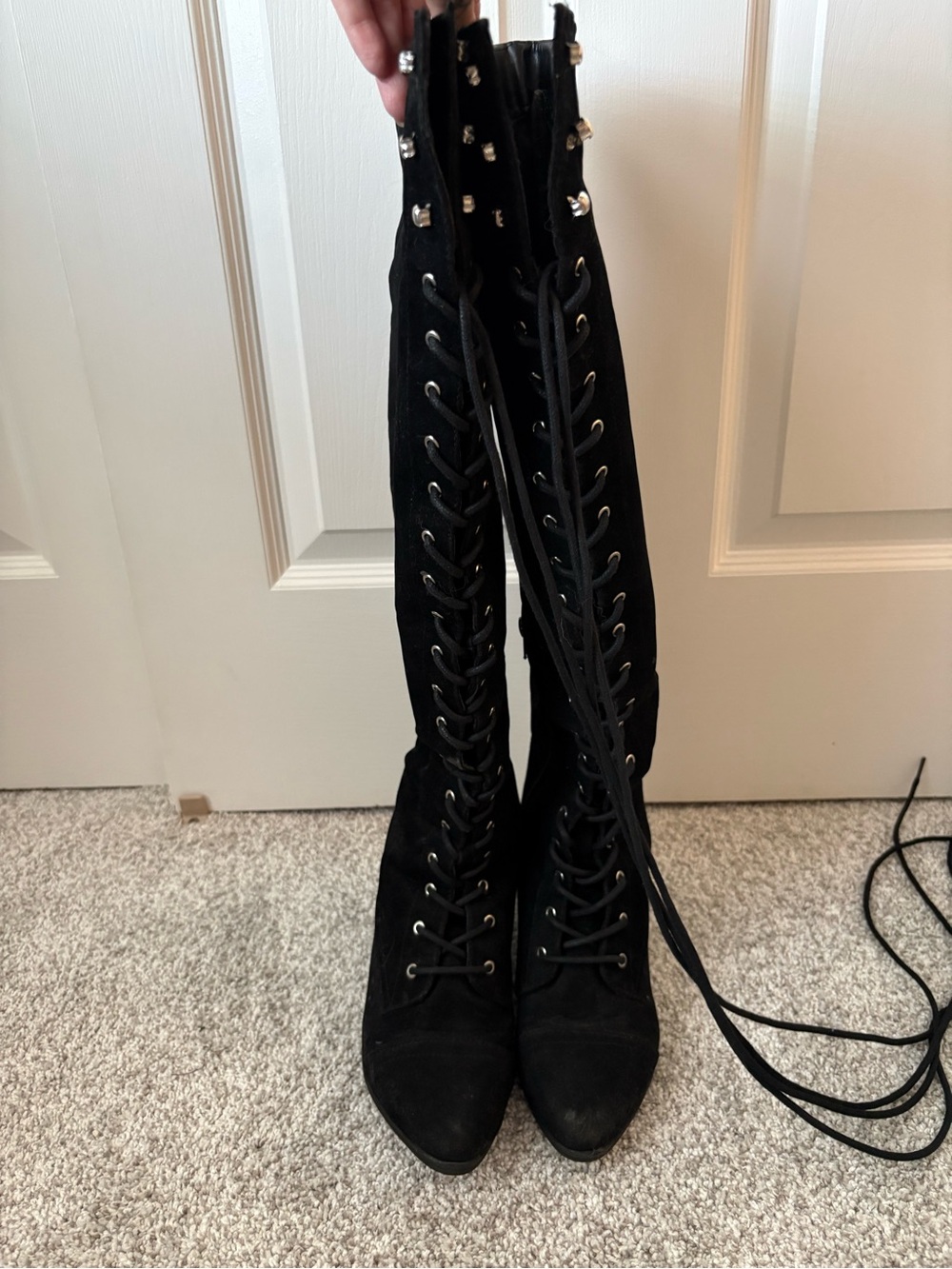 JustFab Black Over-the-Knee Lace-Up Boots - Picture 3 of 4
